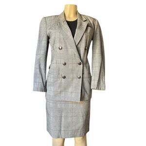 80s/90s Oleg Cassini Plaid Power Suit Skirt Set Women’s Blazer + Skirt Vintage S
